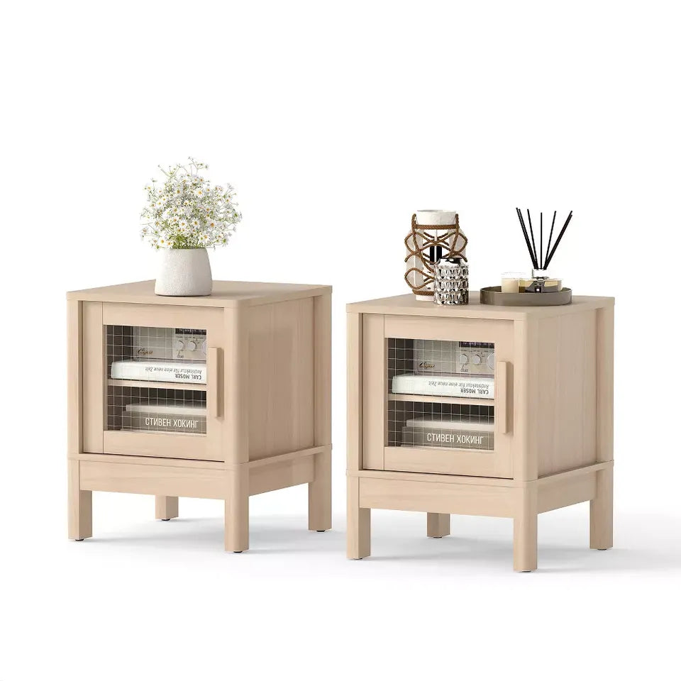 Set of 2 Modern Nightstands with Acrylic Doors