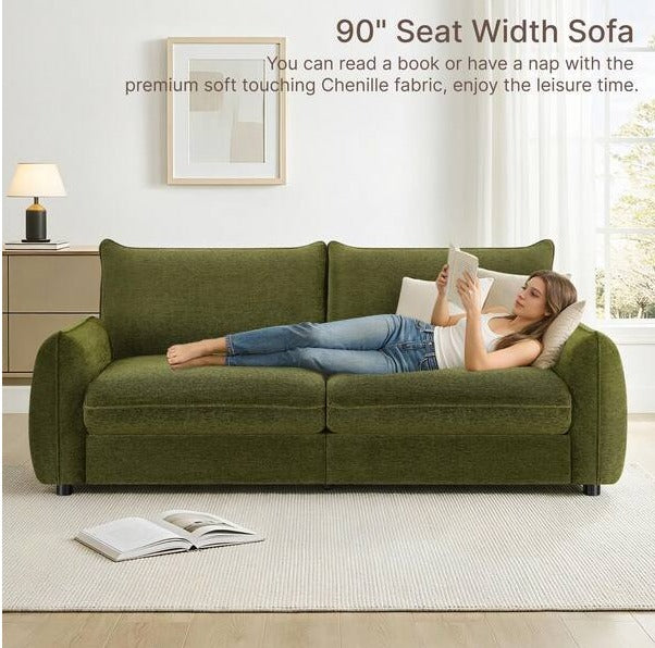 Ayla 90" Moss Green Sofa with Flared Arms