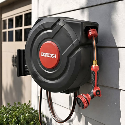 100ft Retractable Hose Reel with 9-Pattern Nozzle — Wall Mount, Brand New