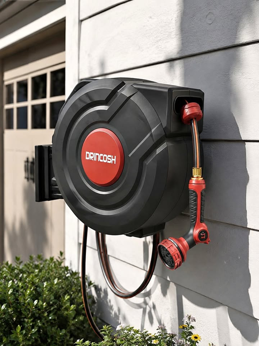 100ft Retractable Hose Reel with 9-Pattern Nozzle — Wall Mount, Brand New