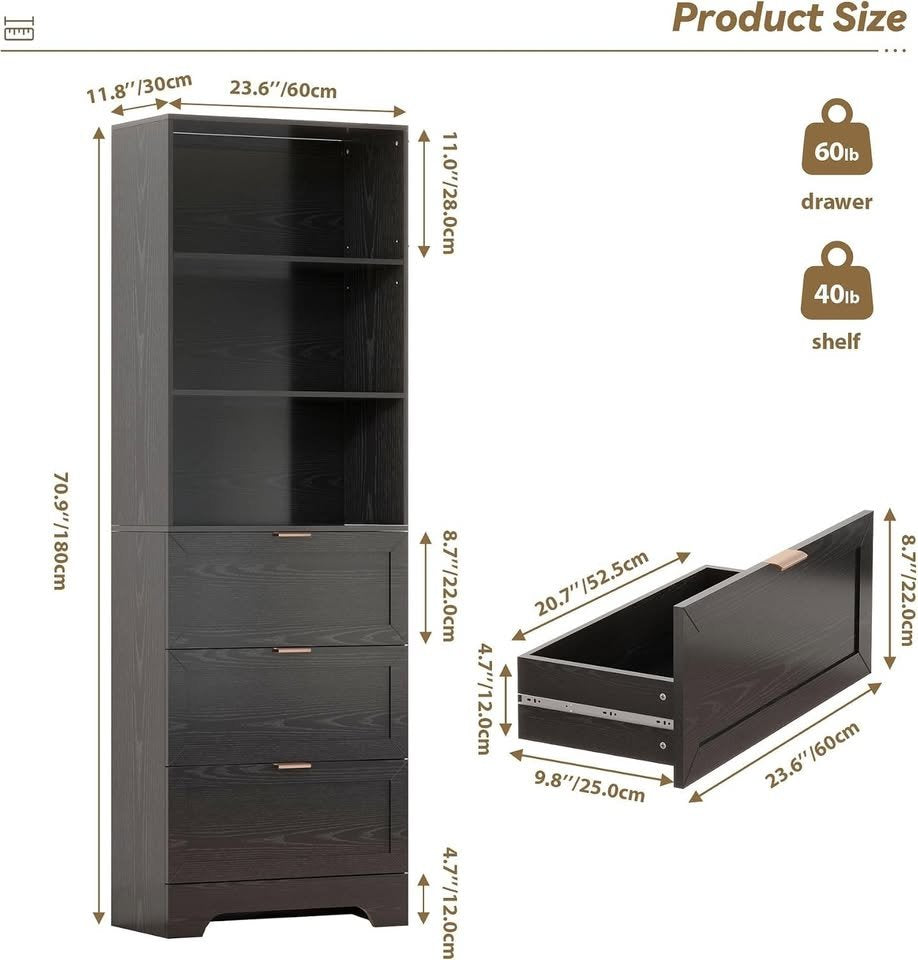 70" Tall Bookcase with Drawers