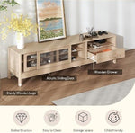 Modern Oak TV Stand with Acrylic Sliding Doors - Fits Up to 75" TV