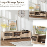 Modern Oak TV Stand with Acrylic Sliding Doors - Fits Up to 75" TV