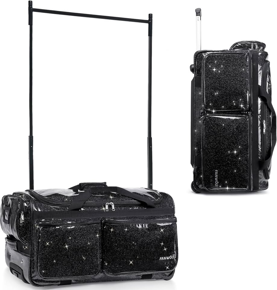 Rolling Dance Competition Duffle 28" - Detachable Rack, Glitter, Anti-Tip
