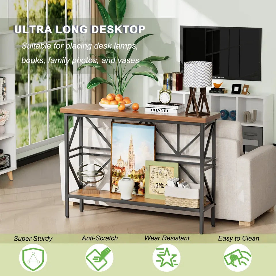 47" Narrow Console Table - X-Frame Industrial Style - Entryway/Sofa Table