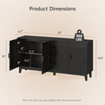 63" Modern Buffet Cabinet - Black w/ Rounded Panel Doors