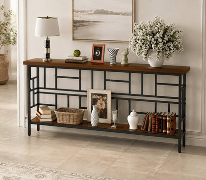 70.9" Narrow Console Table - Industrial Sofa/Entryway Table, Brown