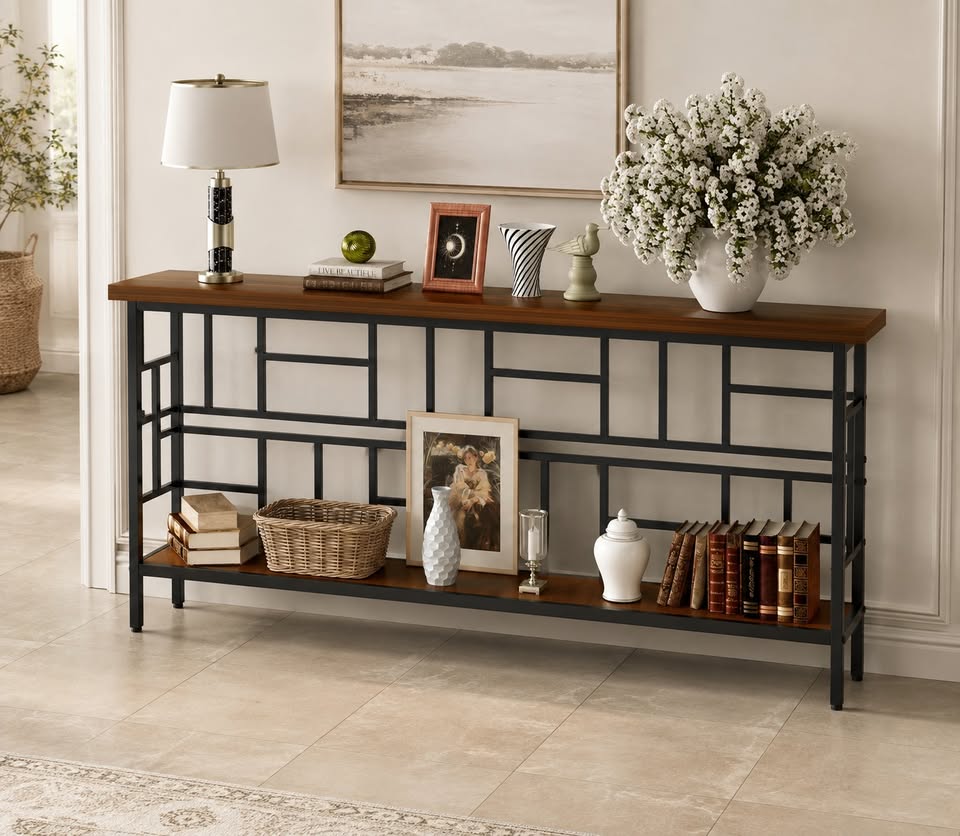 70.9" Narrow Console Table - Industrial Sofa/Entryway Table, Brown