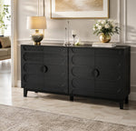 63" Modern Buffet Cabinet - Black w/ Rounded Panel Doors