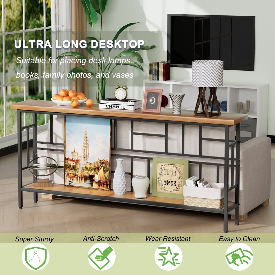 70.9" Narrow Console Table - Industrial Sofa/Entryway Table, Brown