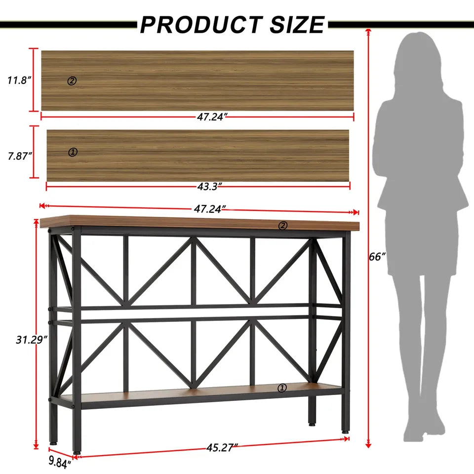 47" Narrow Console Table - X-Frame Industrial Style - Entryway/Sofa Table