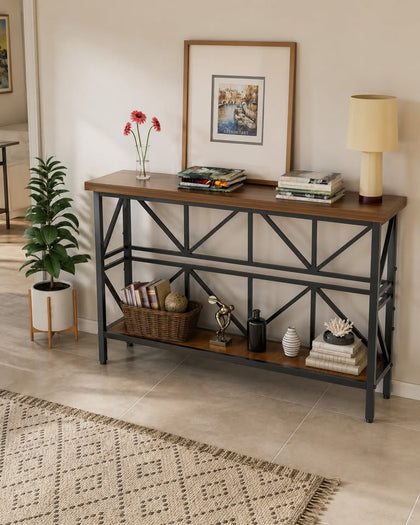 47" Narrow Console Table - X-Frame Industrial Style - Entryway/Sofa Table