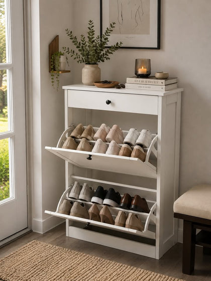 Slim Shoe Storage Cabinet - Hides 10 Pairs, Pet-Proof - White