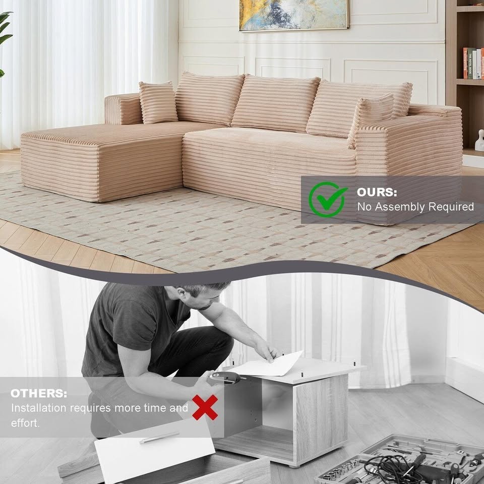 L-Shaped Modular Corduroy Sectional Sofa with Chaise - Sleeper Sofa Bed