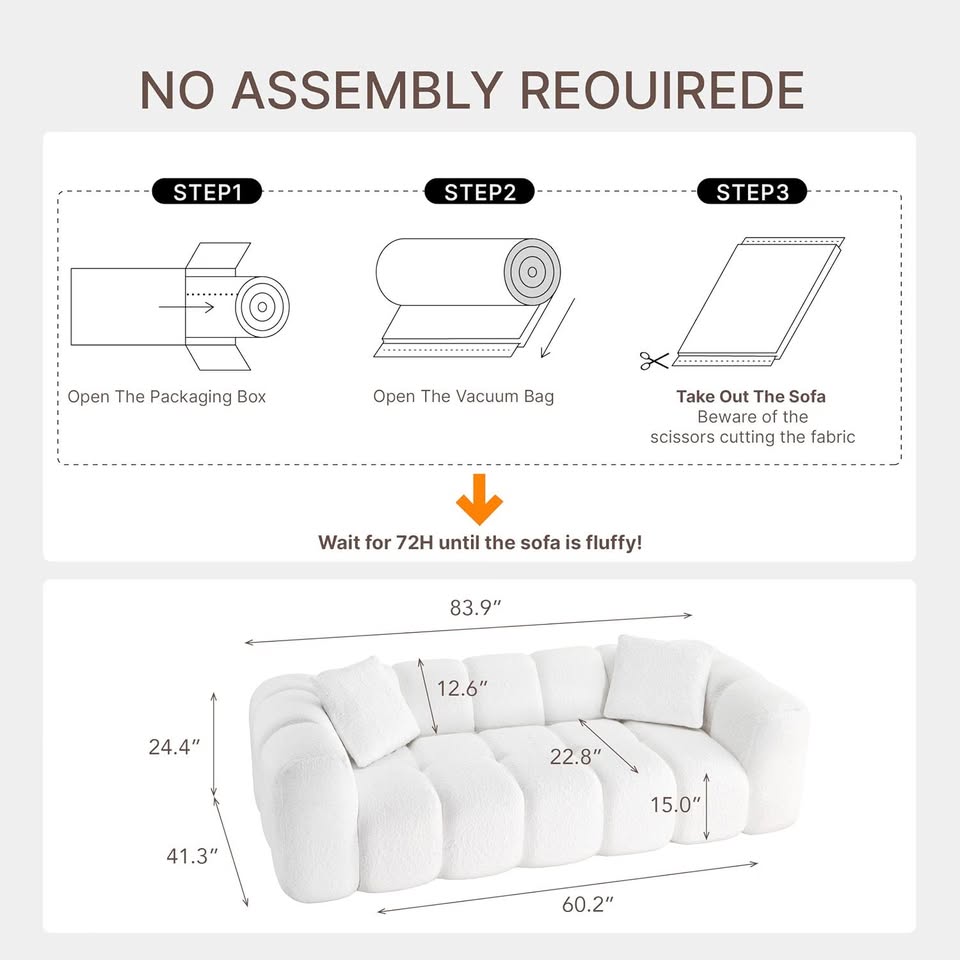 84" Cloud Couch - Oversized Deep Seat 3-Seater Sofa