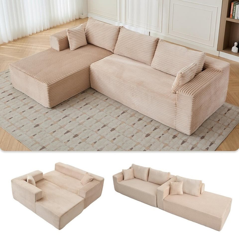 L-Shaped Modular Corduroy Sectional Sofa with Chaise - Sleeper Sofa Bed