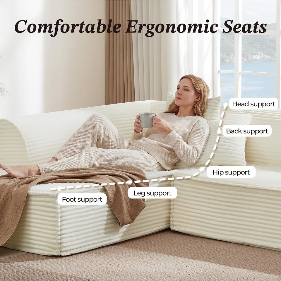 CHITA 112" Cream Corduroy L-Shaped Sectional