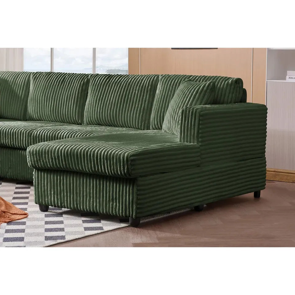 123" Green Corduroy U-Shape Sectional Sofa