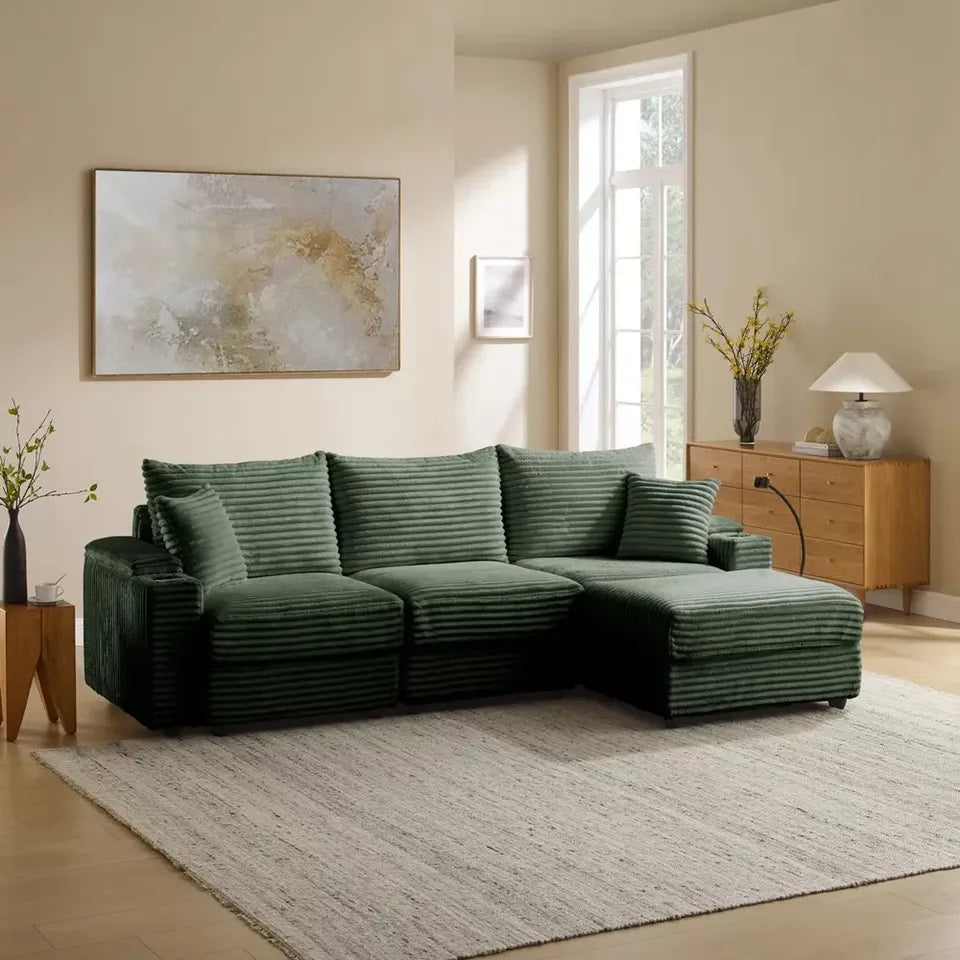 104" L-Shaped Corduroy Sectional with Storage Arms