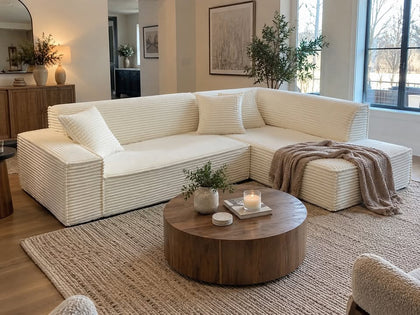 CHITA 112" Cream Corduroy L-Shaped Sectional