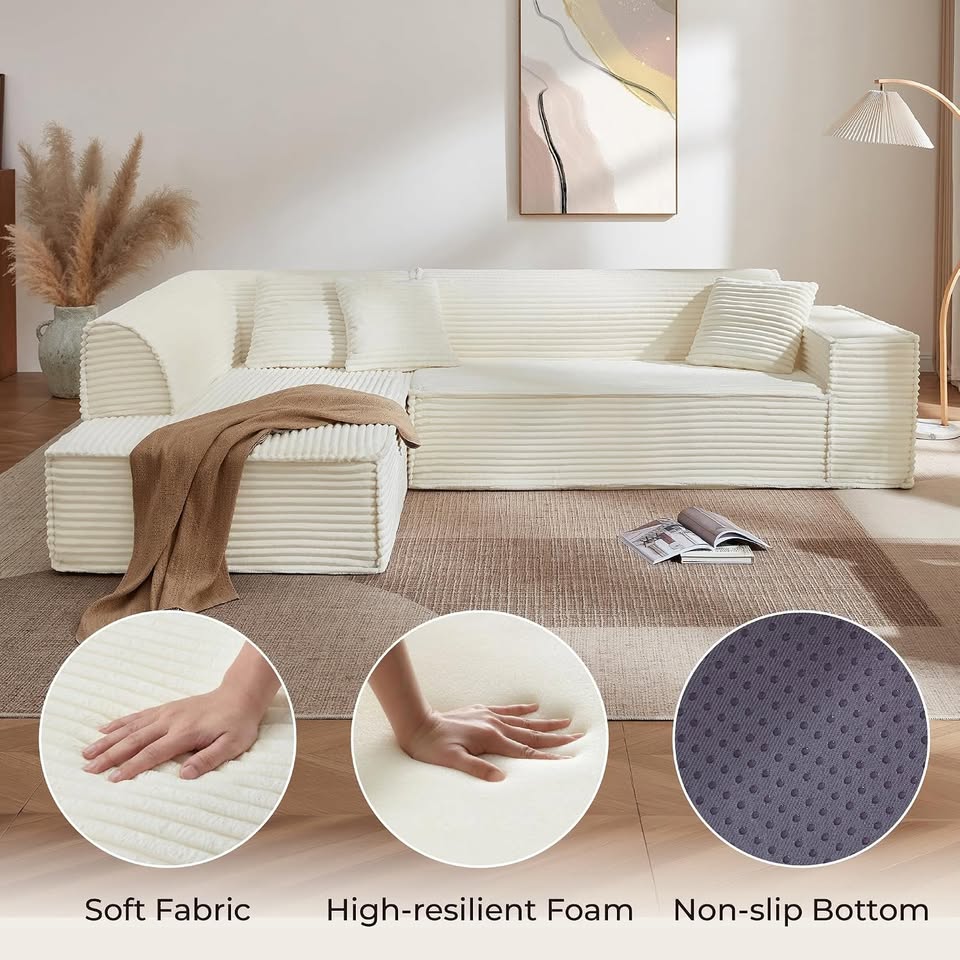 CHITA 112" Cream Corduroy L-Shaped Sectional