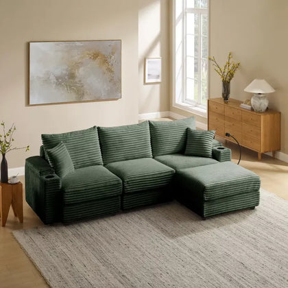 104" L-Shaped Corduroy Sectional with Storage Arms
