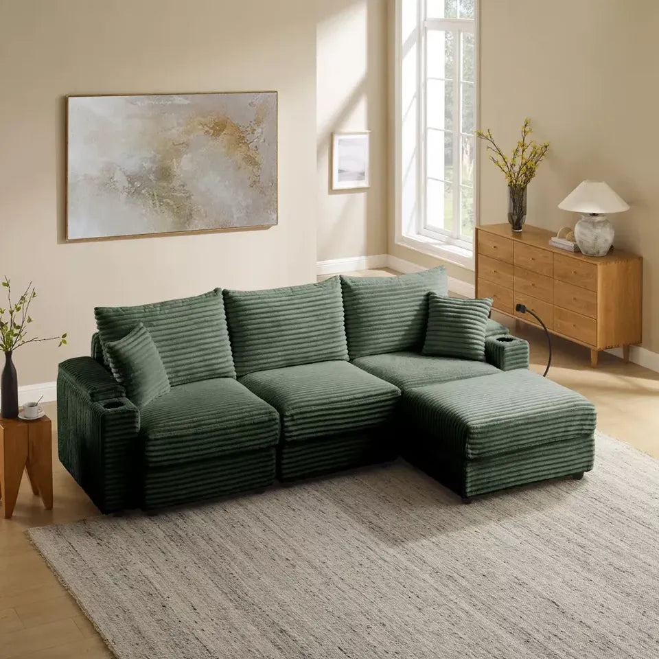 104" L-Shaped Corduroy Sectional with Storage Arms