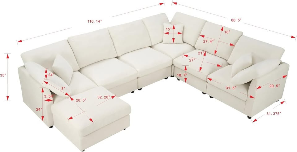 Beige Modular L-Shaped Sectional with Ottoman