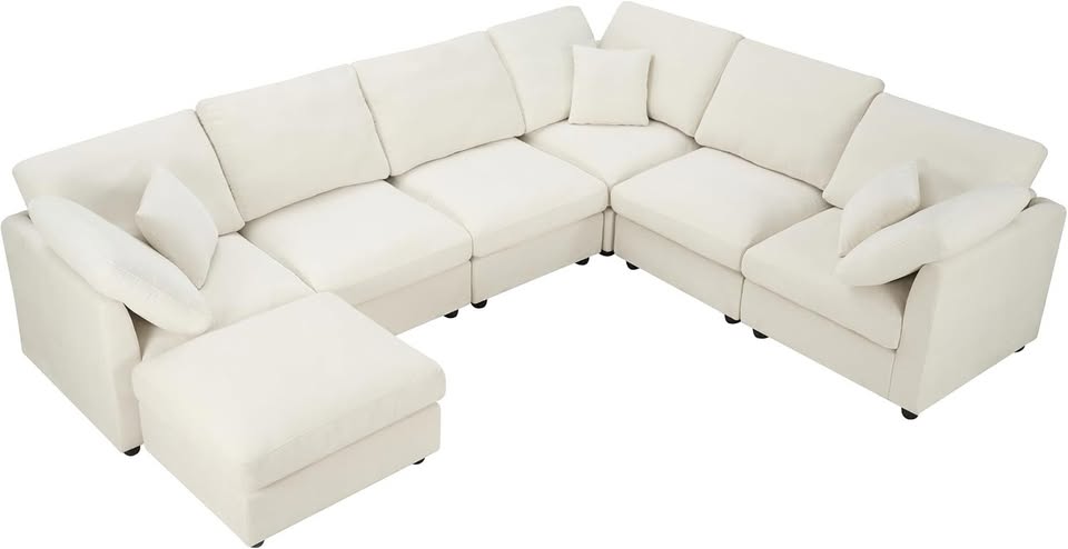 Beige Modular L-Shaped Sectional with Ottoman
