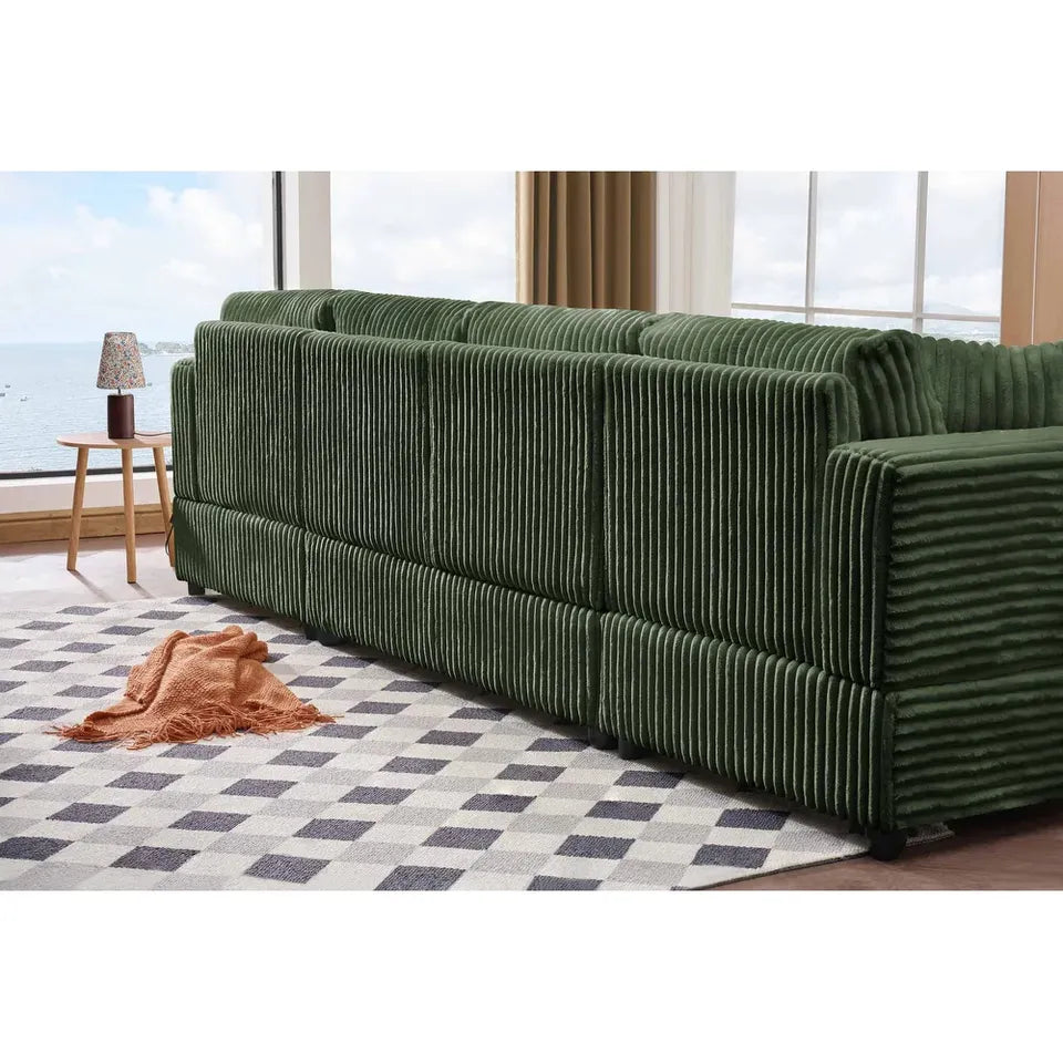 123" Green Corduroy U-Shape Sectional Sofa