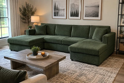 123" Green Corduroy U-Shape Sectional Sofa