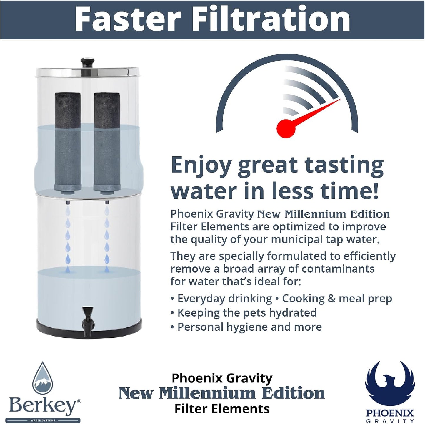 Berkey - Phoenix Gravity New Millennium Edition Filter Elements -NSF 42/372- NMCL Endorsed Replacement in Lieu of Black Berkey Elements BB9-2 Set of 2