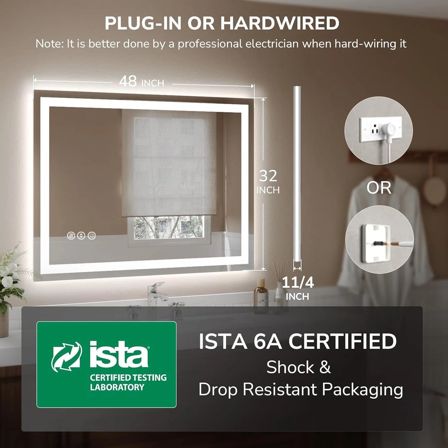 LED Bathroom Mirror with Lights Backlit 48x32 Inches