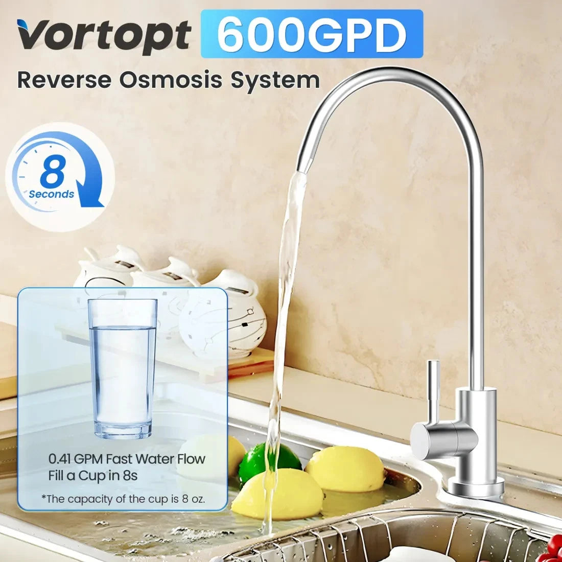 Tankless RO Reverse Osmosis System Under Sink 800 GPD Water Filter Kit