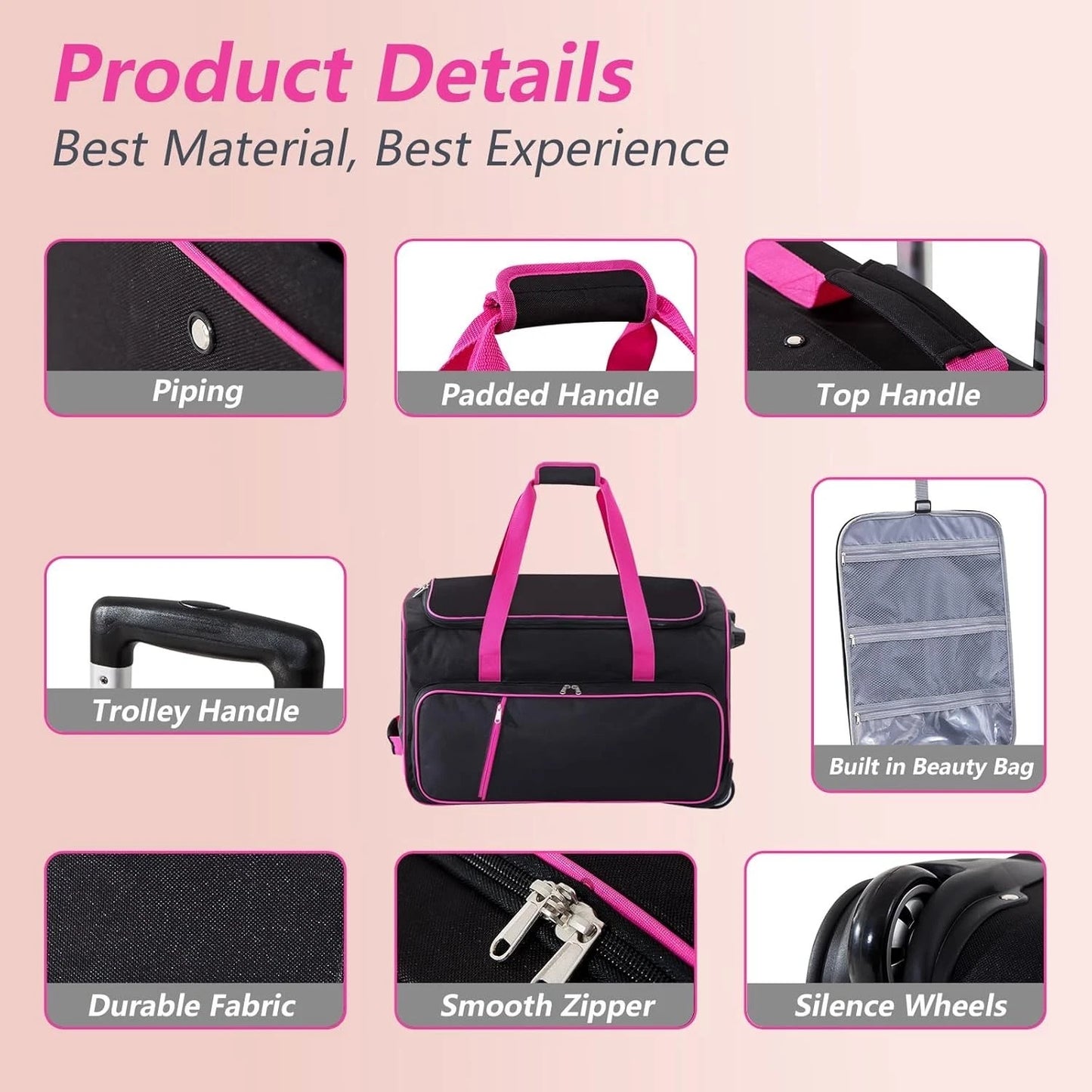 Rolling Dance Bag with Garment Rack — 23 Inch (Pink)