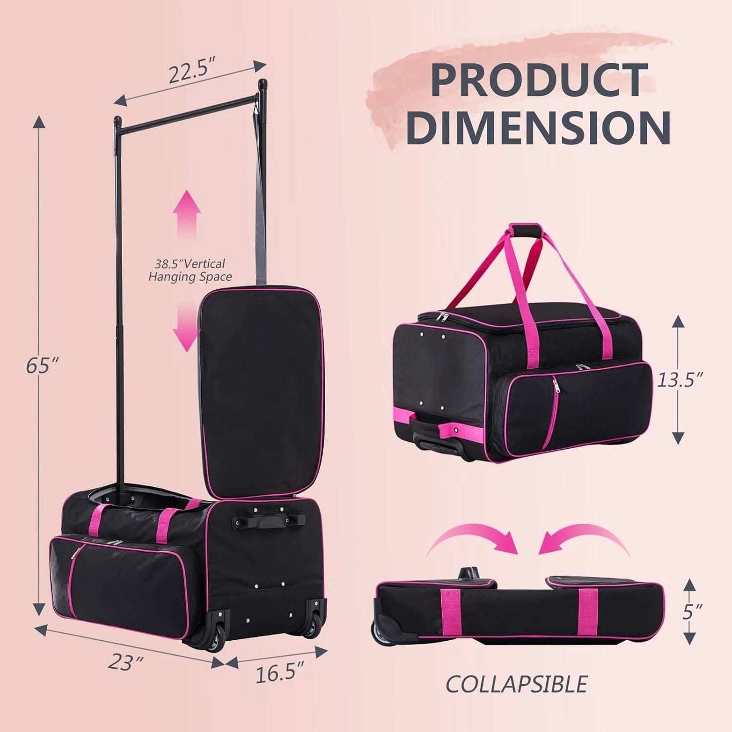 Rolling Dance Bag with Garment Rack — 23 Inch (Pink)