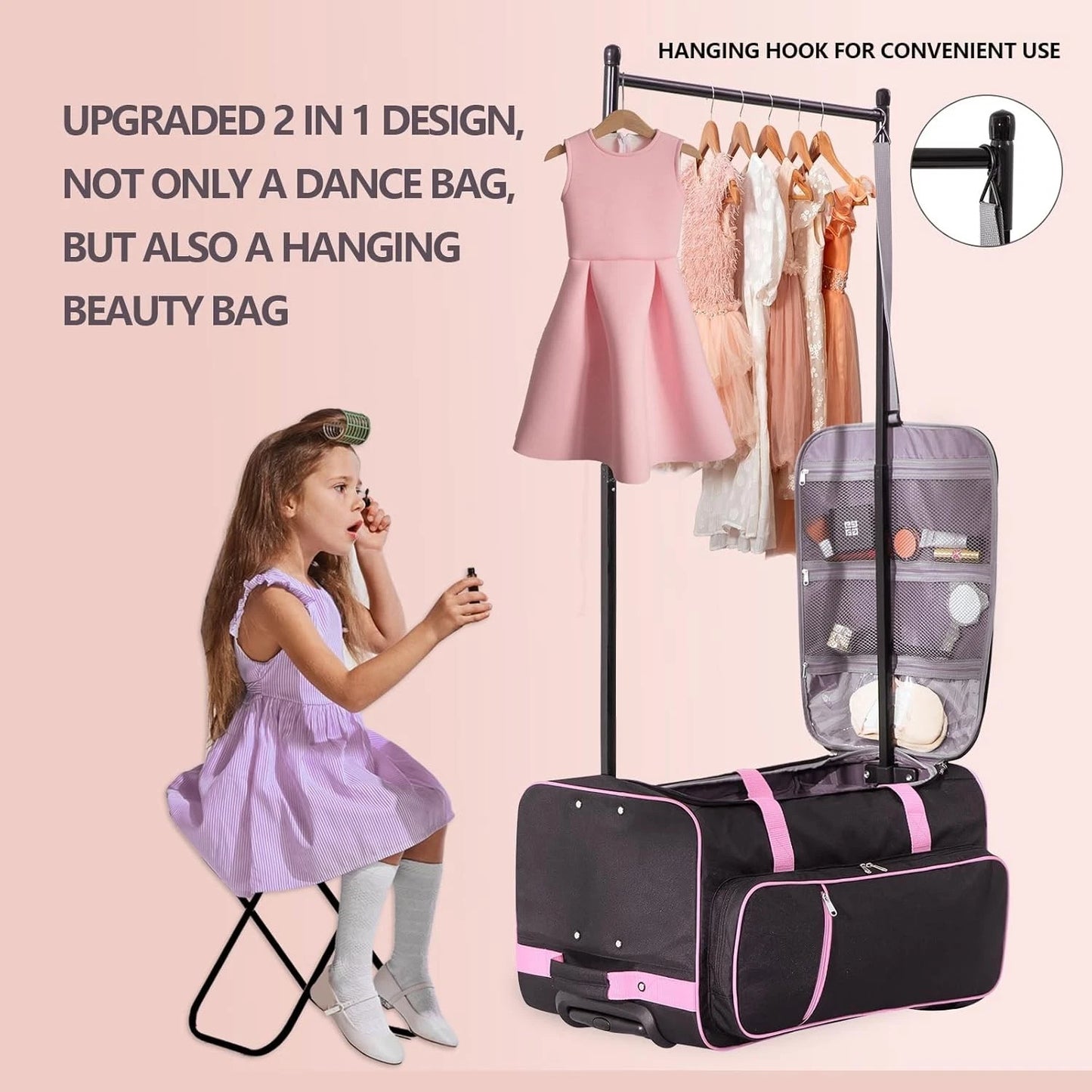 Rolling Dance Bag with Garment Rack — 23 Inch (Pink)