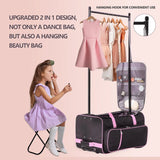 Dance Bag with Garment Rack 23 Inch Rolling Duffel Wheels for Travel Pink