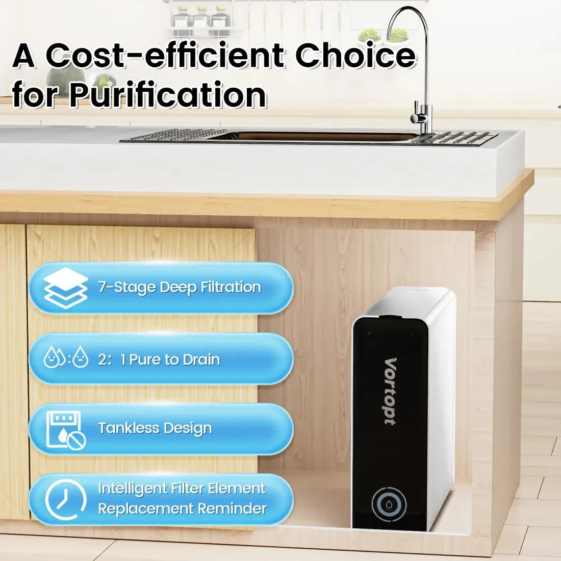 Tankless RO Reverse Osmosis System Under Sink 800 GPD Water Filter Kit