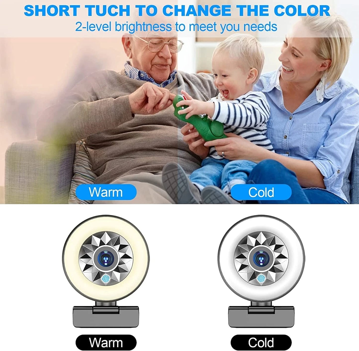 1080P Webcam with Ring Light, Tripod & Autofocus