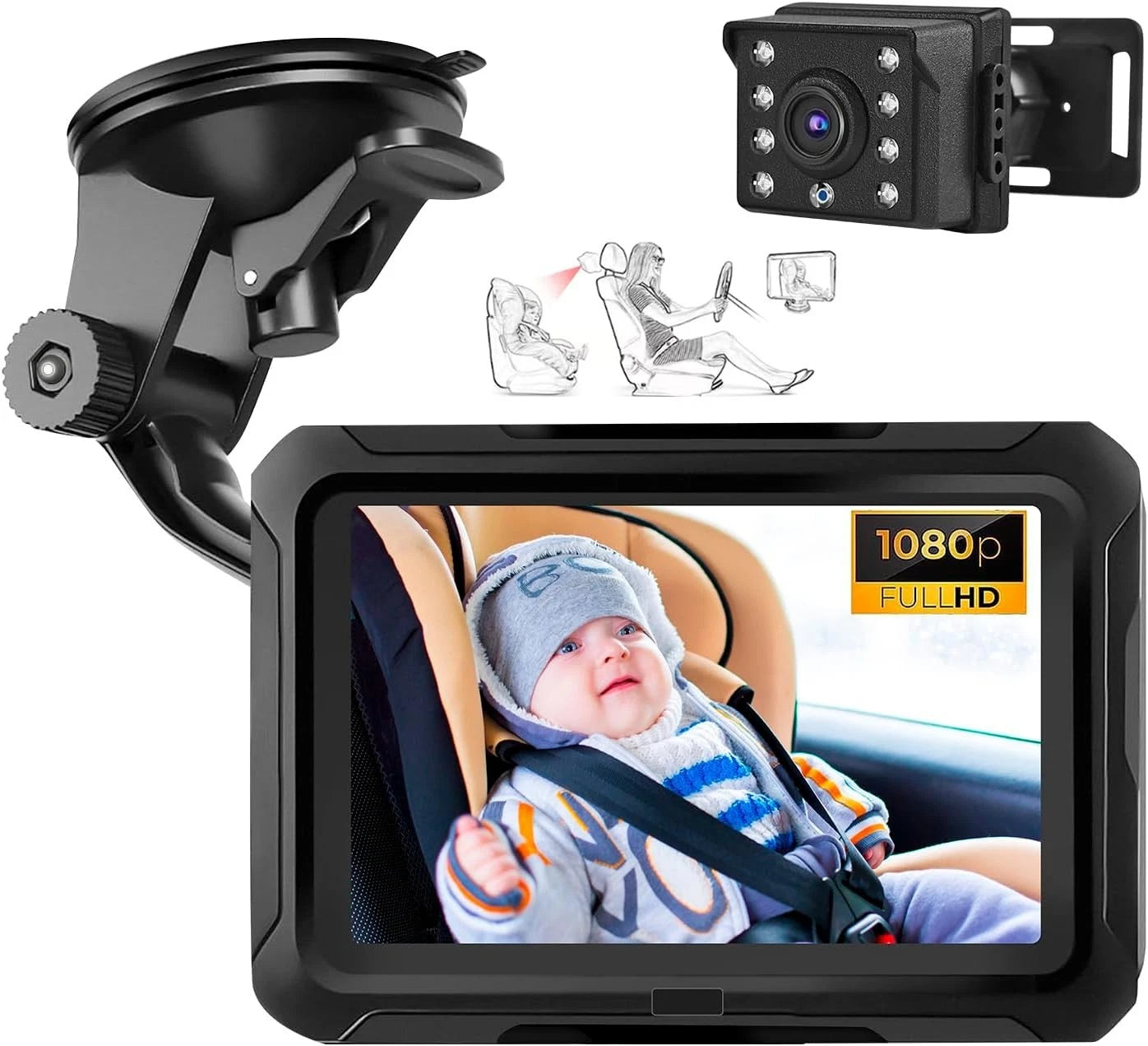 Baby Car Camera Monitor — 4.3" HD Display with Night Vision