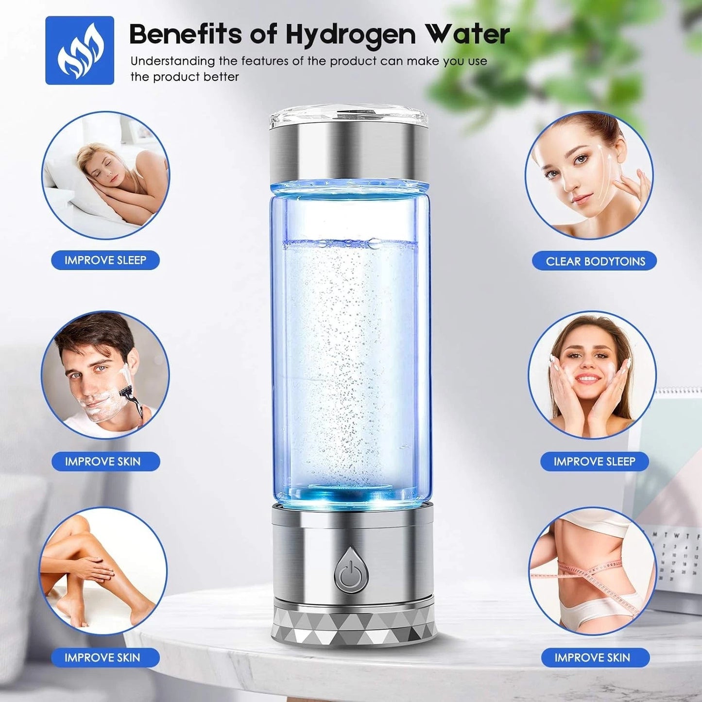 Portable Hydrogen Water Bottle 4000ppb - SPE PEM Technology 2025 NEW!