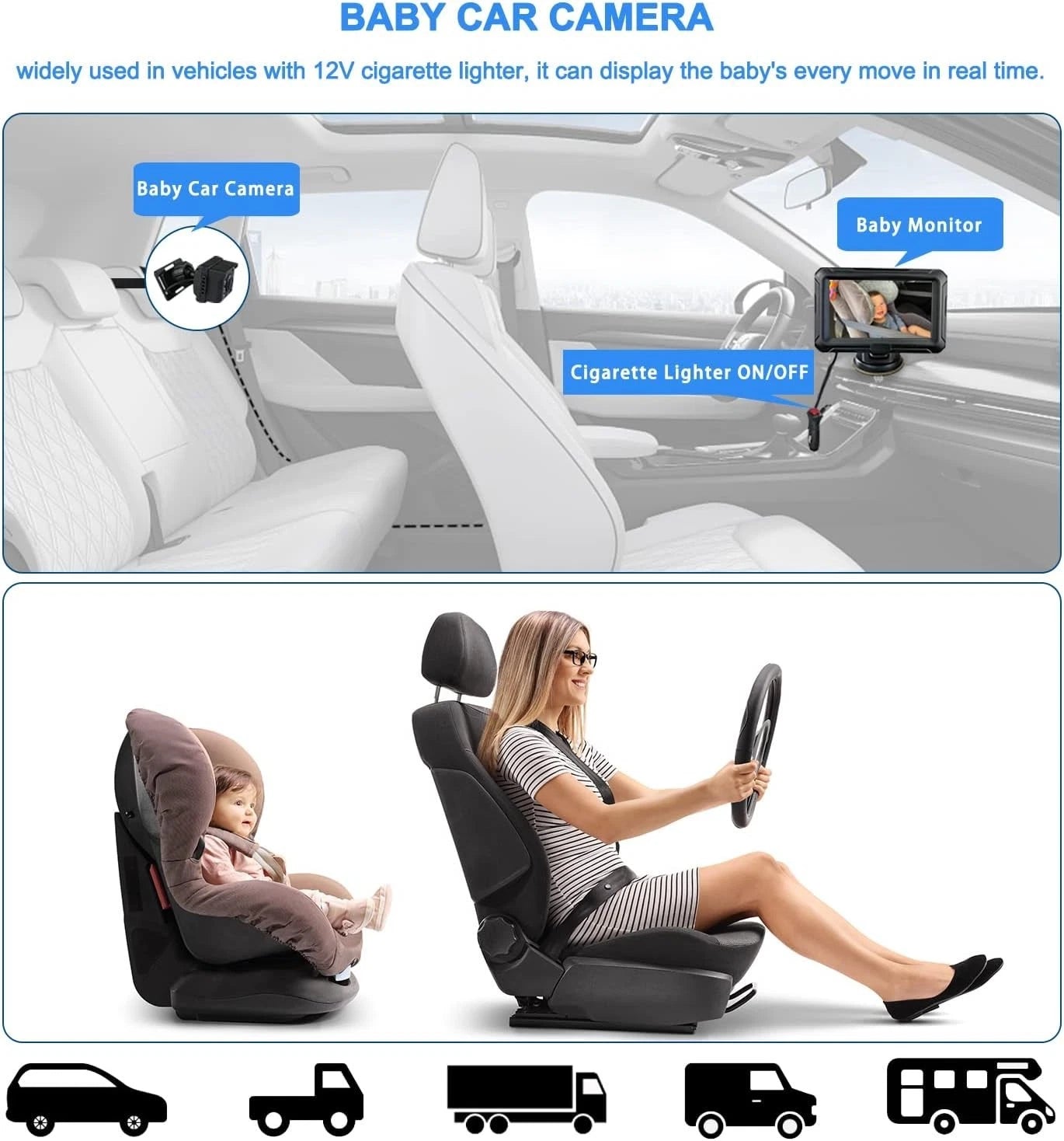 Baby Car Camera, 4.3" HD Night Vision Car Baby Monitor with Camera, Safety Seat