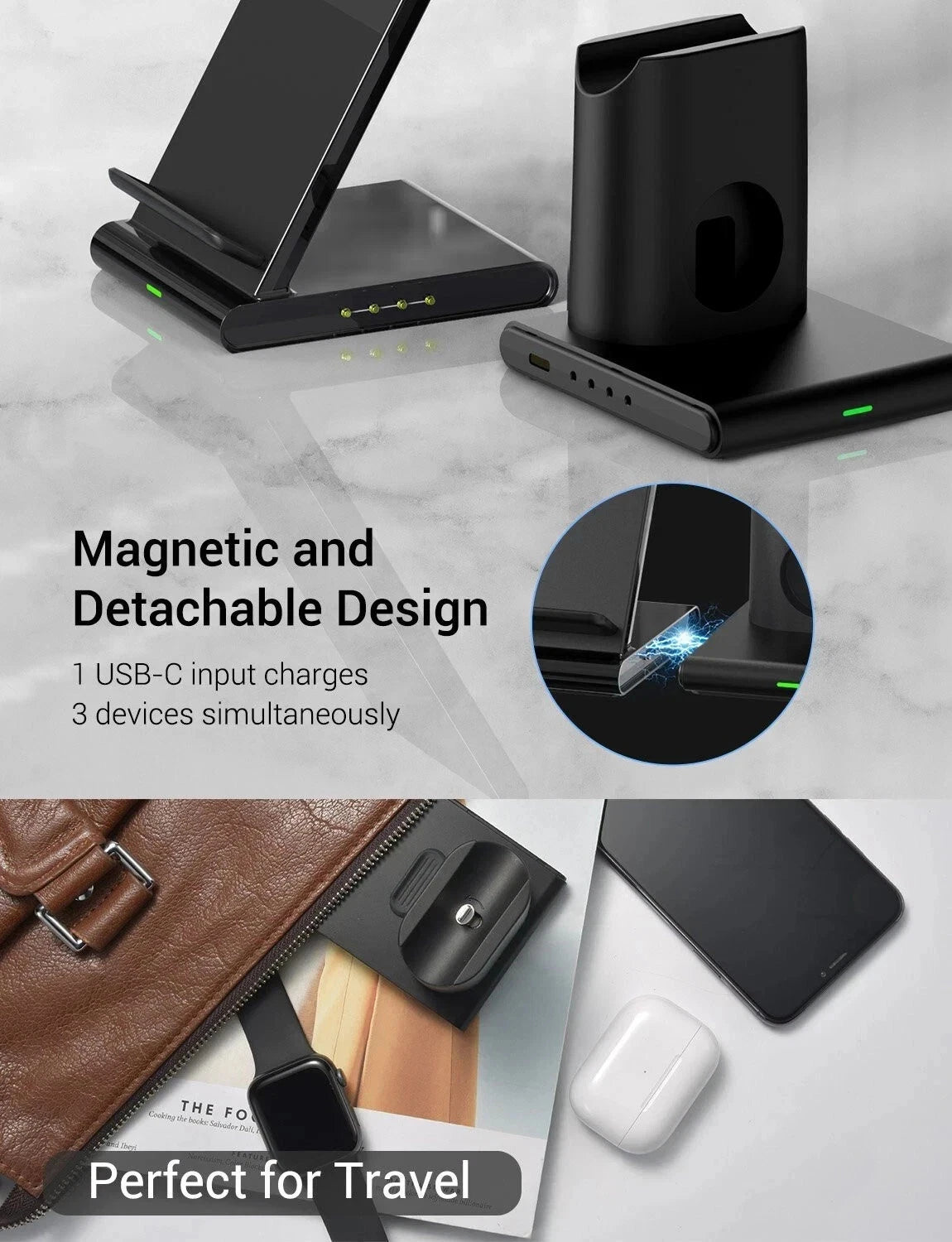 3 In 1 Wireless Charger Station Fast Charging Dock Apple Watch Air Pods iPhone