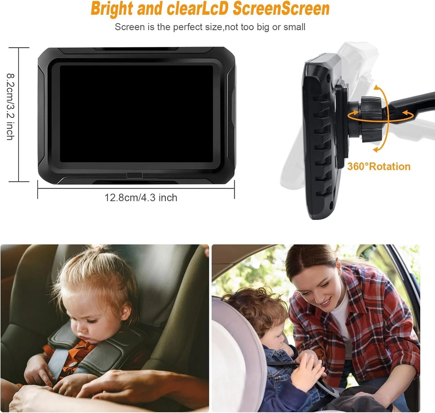 Baby Car Camera Monitor — 4.3" HD Display with Night Vision