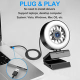 1080P Webcam with Microphone Tripod Webcam Ring Light Autofocus New
