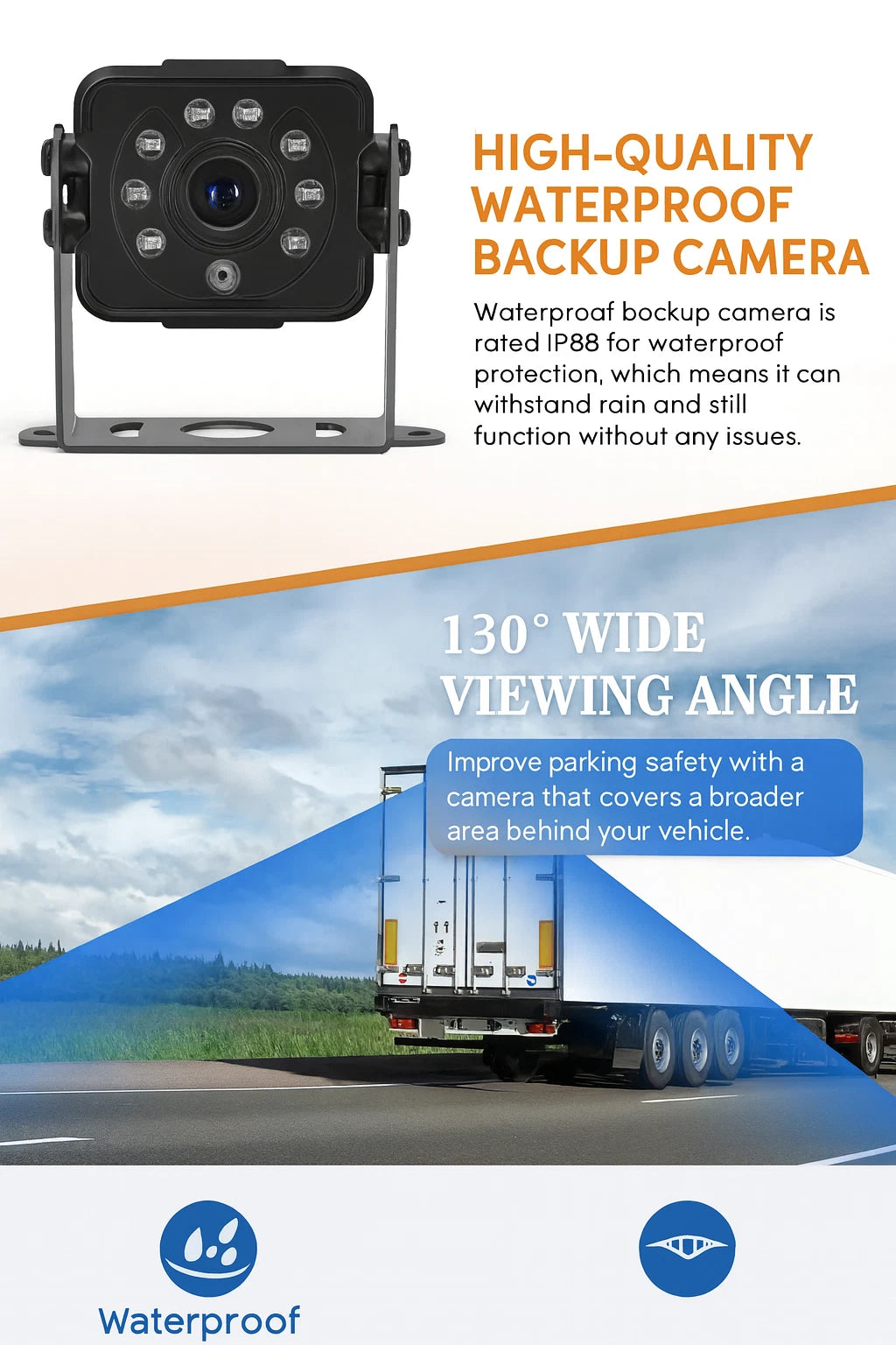 Wireless RV Backup Camera System 7'' 1080P HD Monitor Night Vision Waterproof