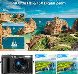 Digital Camera 4K 48MP 60FPS Vlogging Camcorder HDMI 18X Zoom w/32GB SD Card