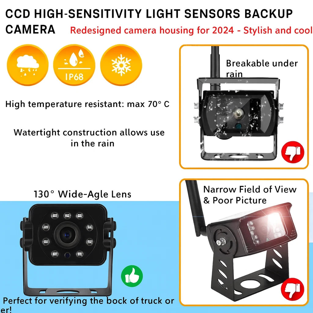 Wireless RV Backup Camera System 7'' 1080P HD Monitor Night Vision Waterproof