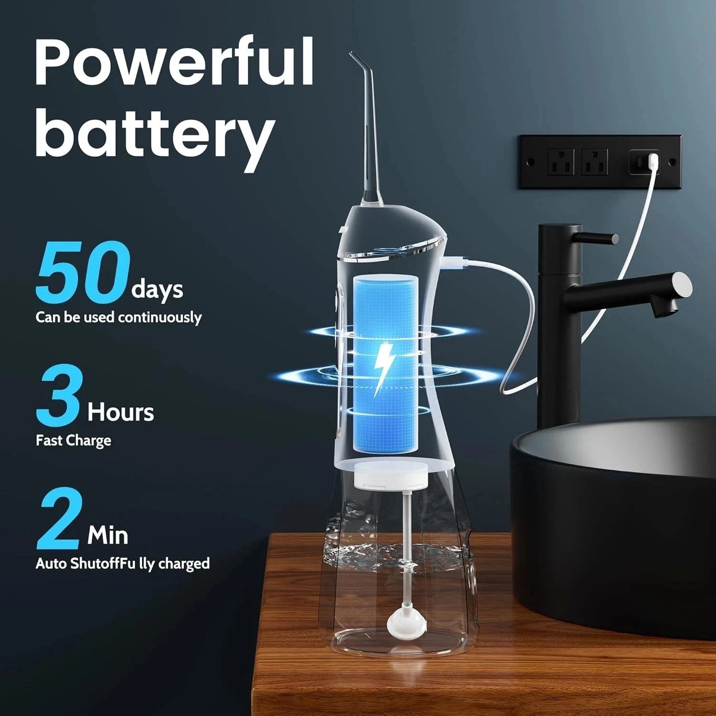 Cordless Water Flosser Dental Oral Irrigator Travel Teeth Cleaner Floss Pick WHT